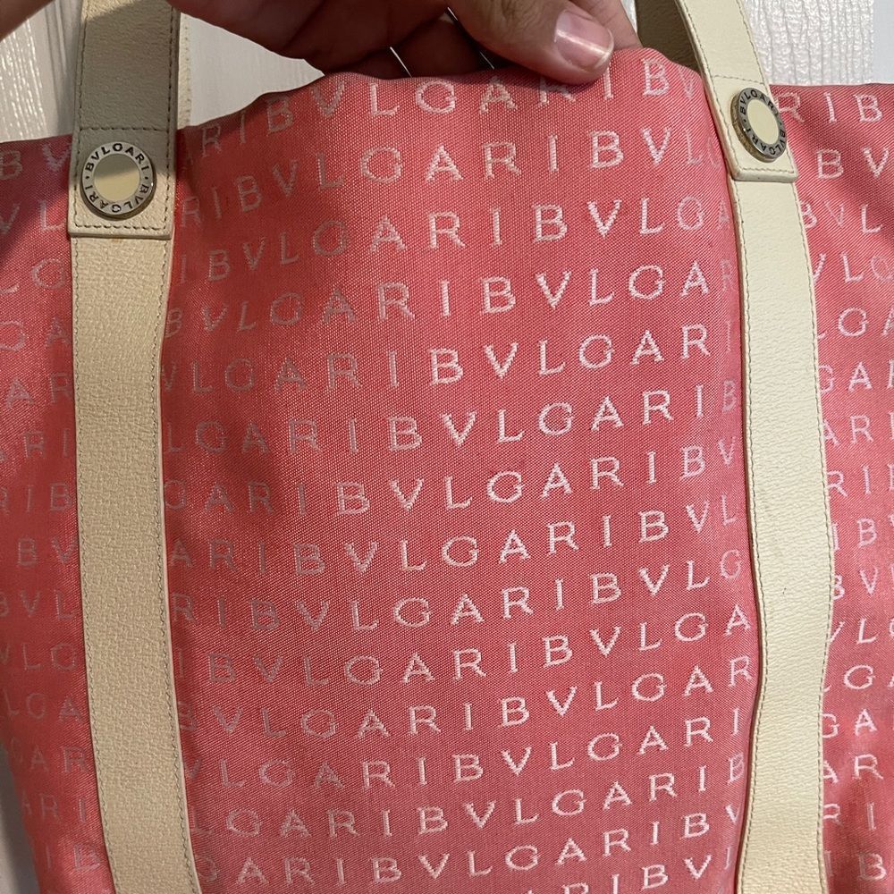 BVLGARI Tote bag Logo Mania Red Beige WomanAuthentic Used - Picture 4 of 8